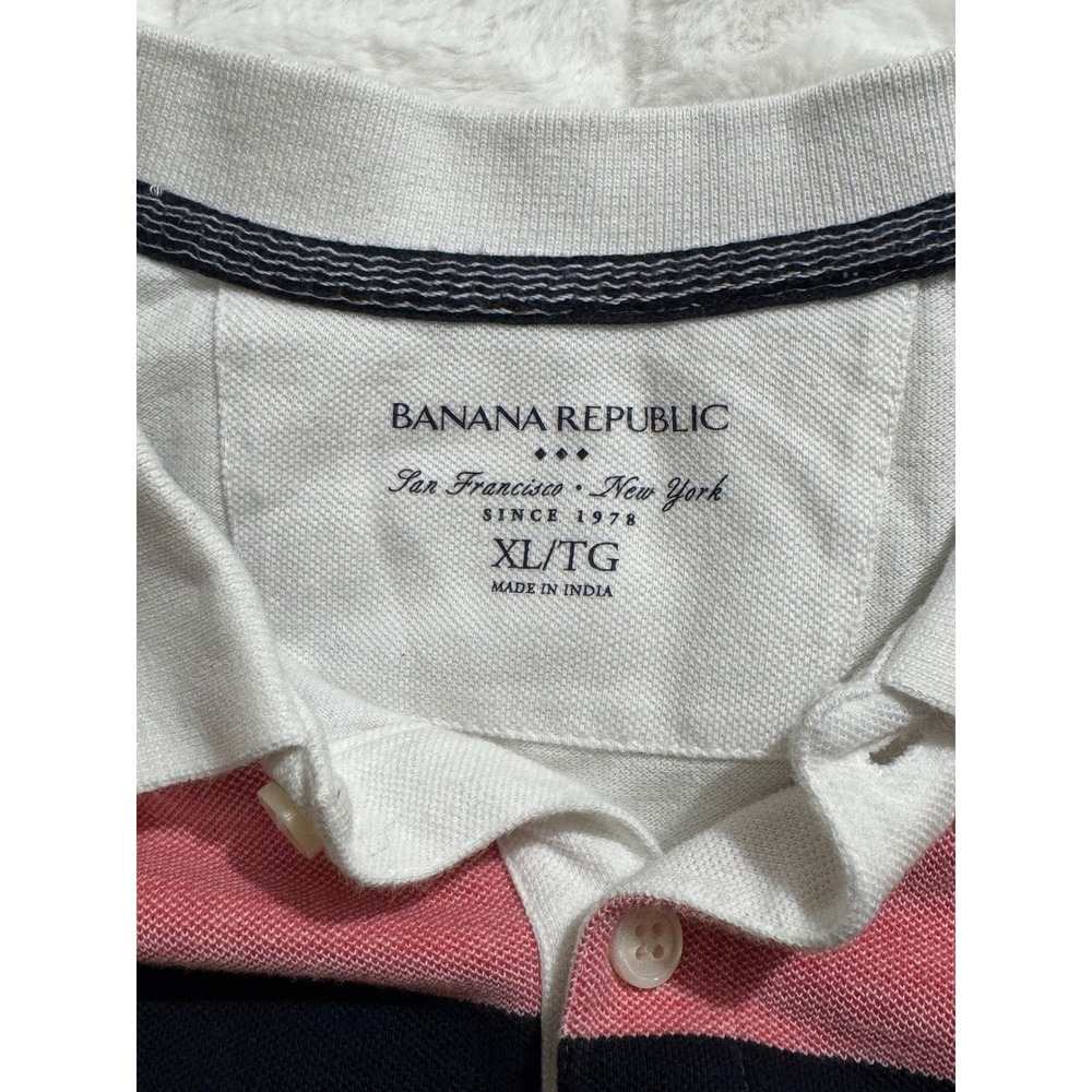 Banana Republic Men's Polo Shirt XL Gray Pink Navy Striped Short Sleeve Cotton - Picture 5 of 7